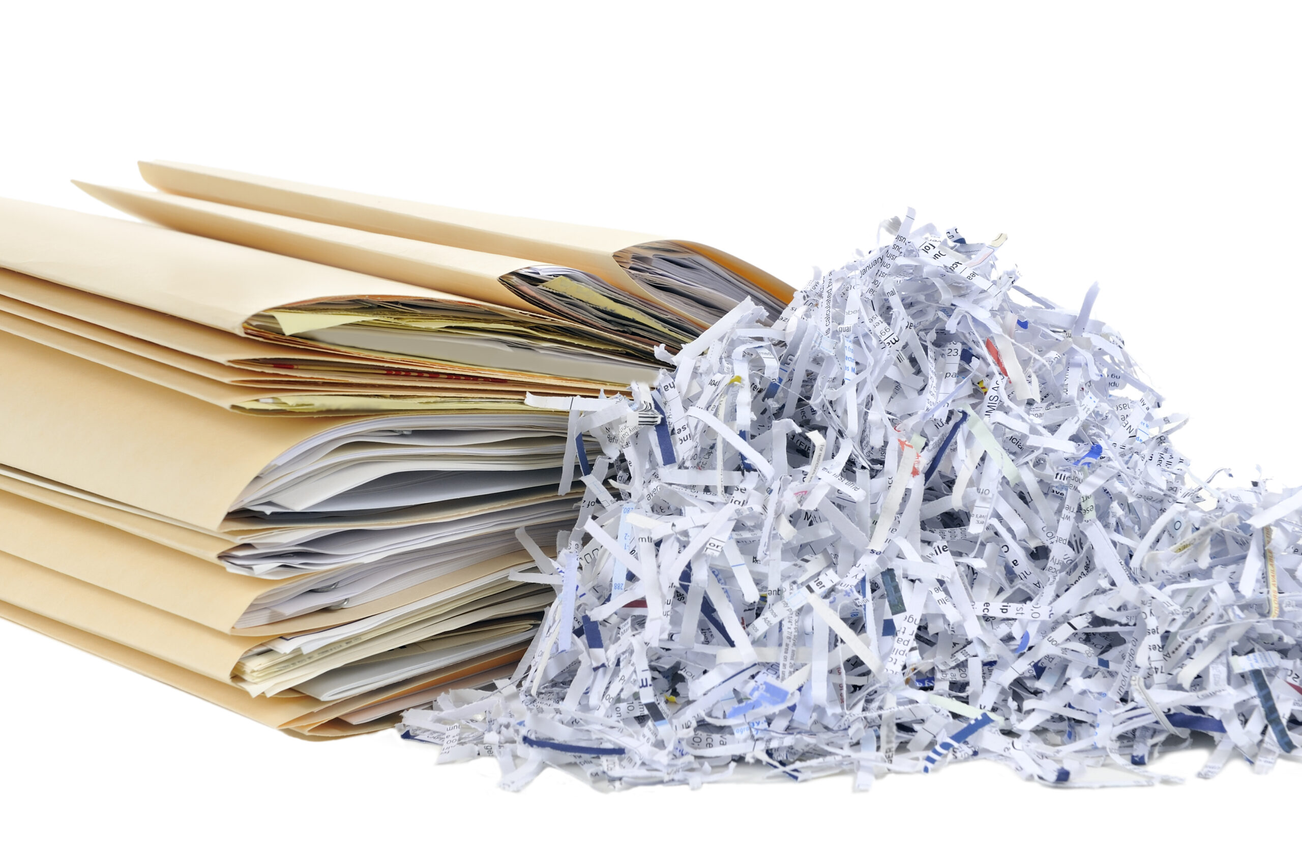 files and shredded paper