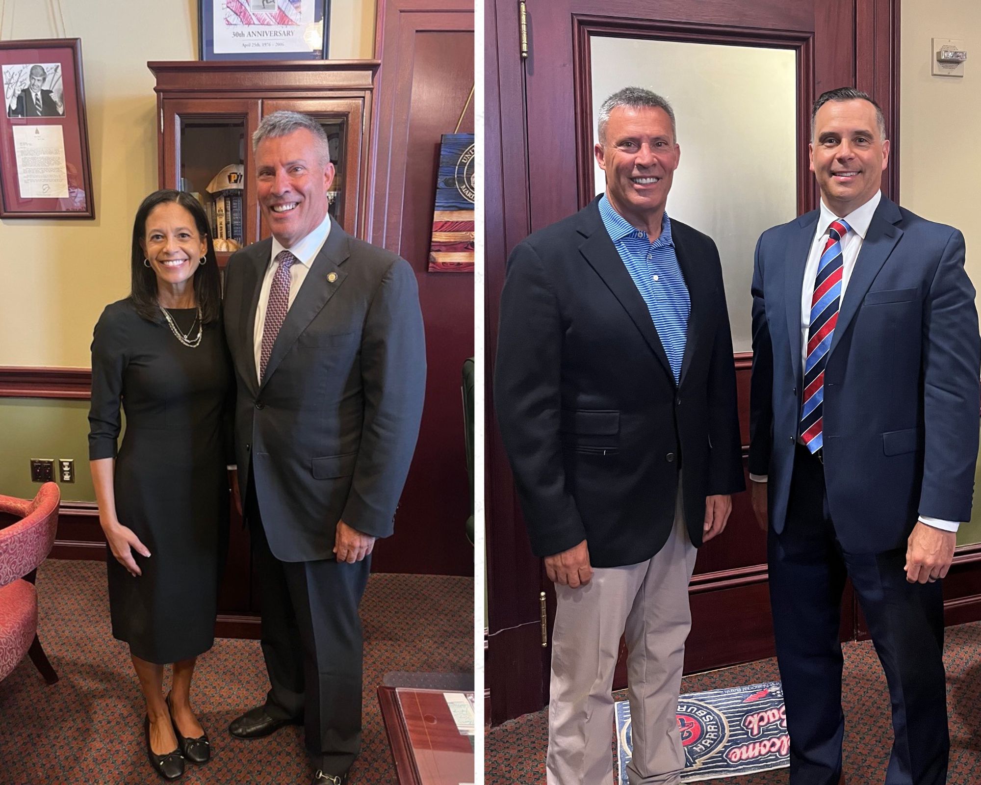 2 photos of Senator Rothman with two people
